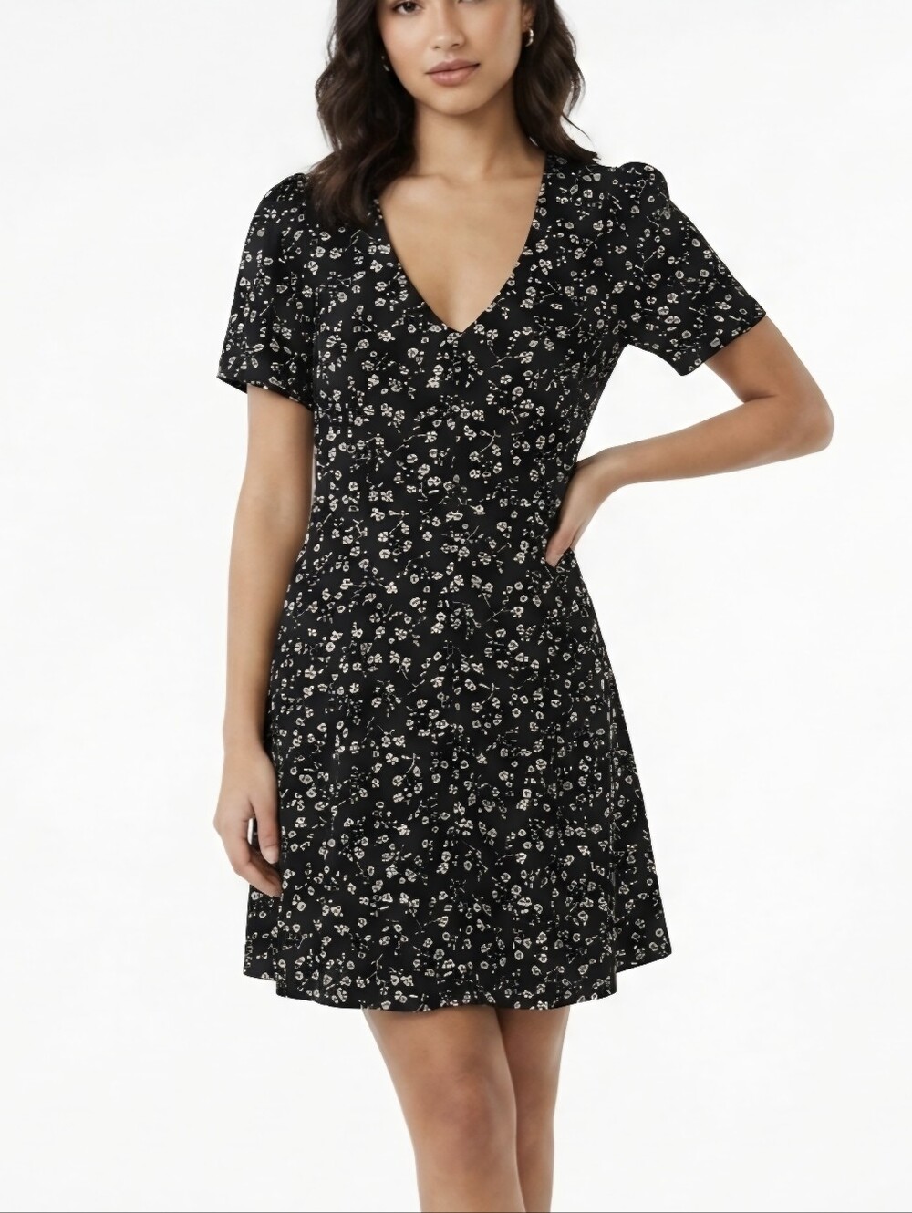 SirenLily Petites Floral Print Button-Down Mini Dress - Size PL